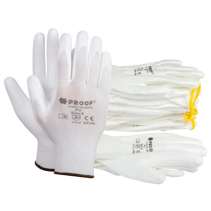 Комплект от 10 чифта работни ръкавици Proof, Textile, White, 2XL