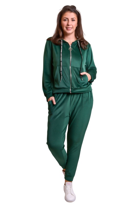 Анцуг от изумрудено зелено кадифе с цип, Зелен, One Size