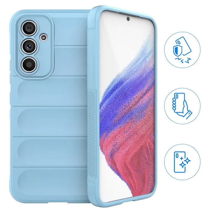 Husa premium pentru Samsung A54, Antisoc cu interior Microfibra si protectie camera, Phantom iShield, Blue Sky