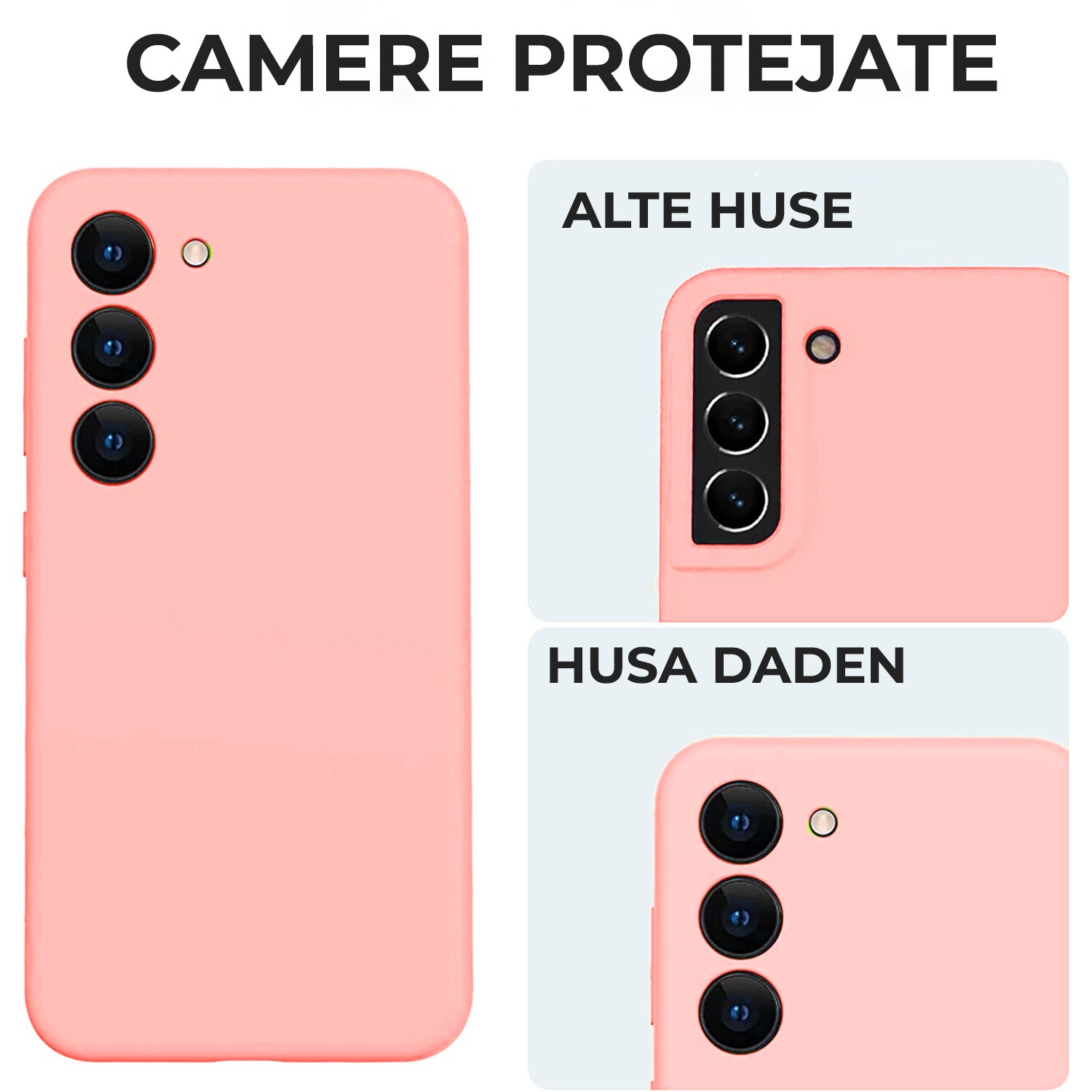 Husa Daden® Soft Silicone compatibila cu Samsung S23, Interior din Microfibra, Protectie la camera, Protectie sporita, Roz bombon