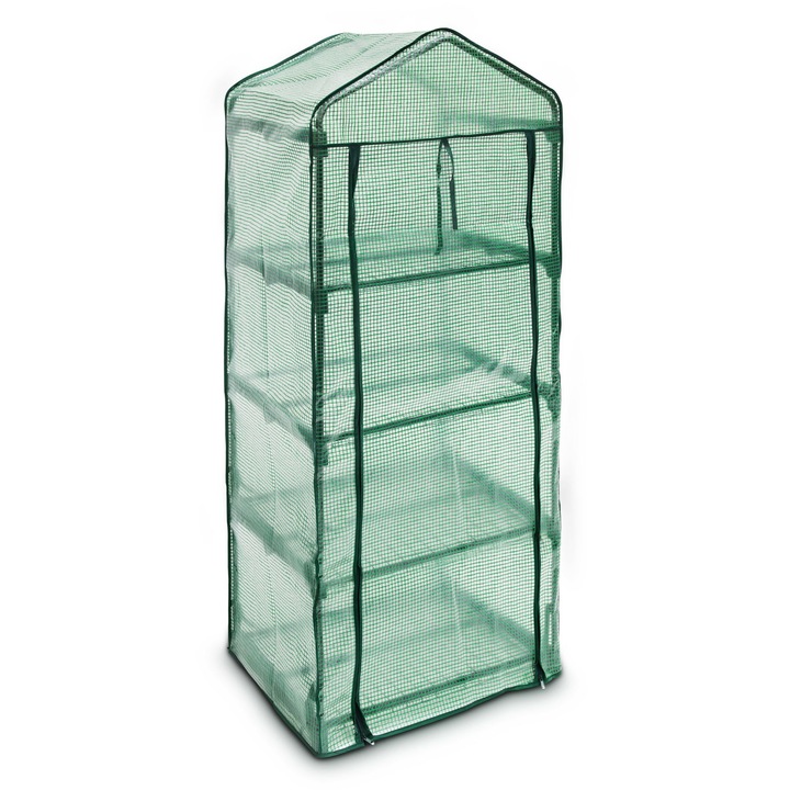 Sera cu 4 rafturi, dimensiuni 70 x 50 cm x 158cm, PE, transparent/verde, Relaxdays