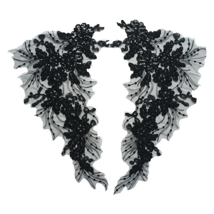 Bust rochie din dantela brodata manual, EVNC, confectionare si accesorizare rochii, negru