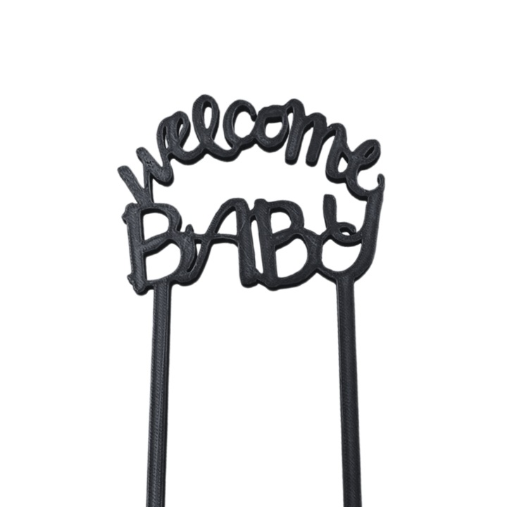 "Welcome baby" torta tetejének díszítése, Welcome baby, Születésnapi parti, 7 x 9,5 cm, Fekete