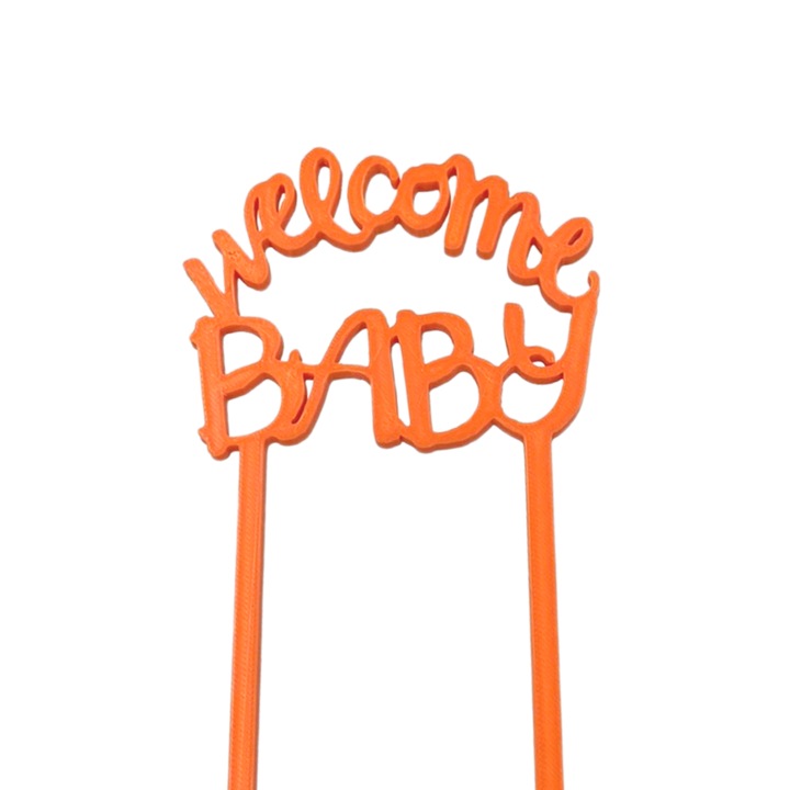 "Welcome baby" torta tetejének díszítése, Welcome baby, Születésnapi parti, 7 x 9,5 cm, Narancs