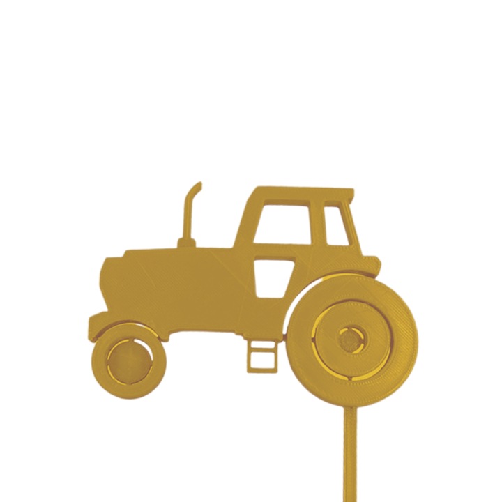 Decoratiune topper tort "Tractor", pasionat de autovehicule, decor pentru copii, 12,5 x 11,3 cm, Auriu