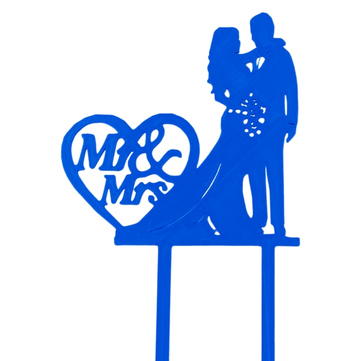 Decoratiune topper tort "Mr and Mrs, Mire si mireasa", indragostiti, tortul miresei 19 x 11 cm, Albastru