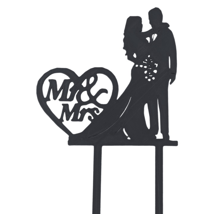 Tortadísz, "Mr és Mrs, Menyasszony és Vőlegény", szerelmesek, menyasszonyi torta 19 x 11 cm, Fekete