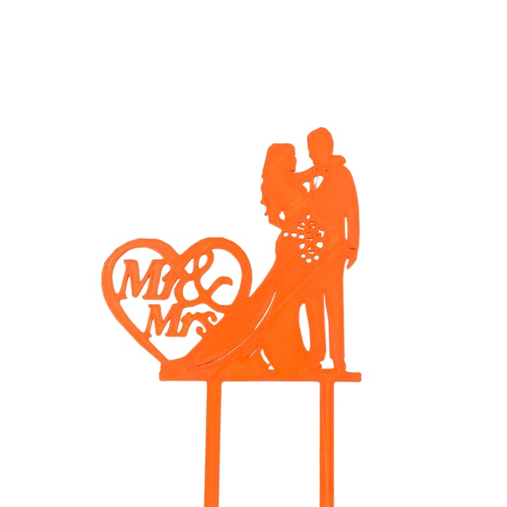Декорация за торта "Г-н и г-жа, булка и младоженец", влюбени, булчинска торта 19 х 11 см, портокал