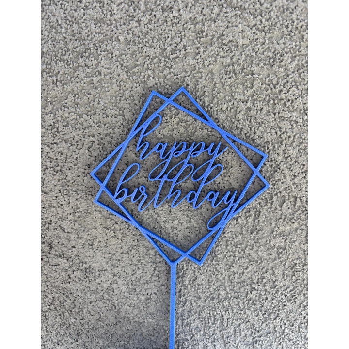 Decoratiune topper tort "Happy birthday", zi de nastere, aniversare, 19 x 12 cm, Albastru