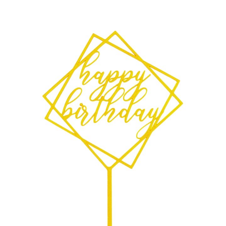 Tortafedő dekoráció "Boldog születésnapot", születésnap, évforduló, 19 x 12 cm, Sárga