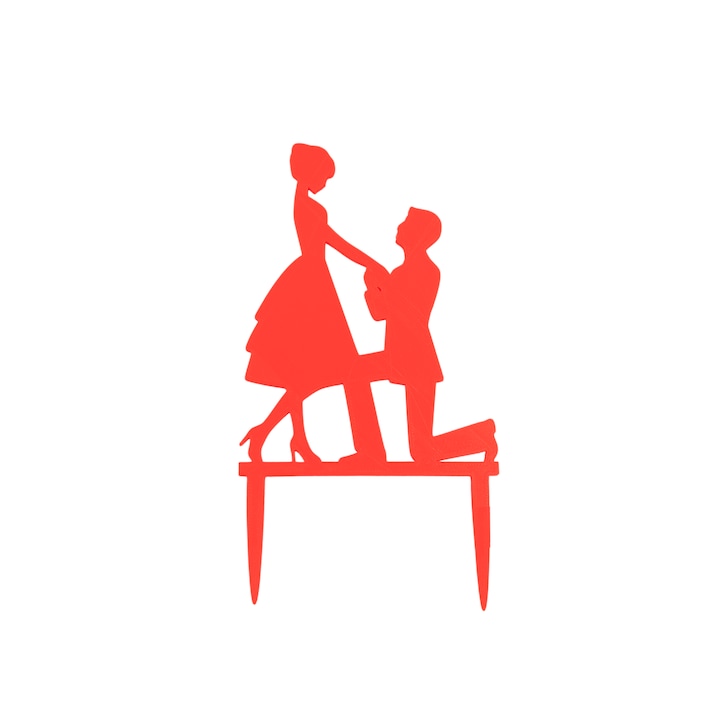 Tortafedő dekoráció "Figurák - házassági ajánlat", szeretnél a feleségem lenni, különleges esemény, 18 x 10 cm, piros