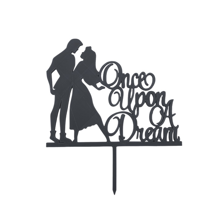 Decoratiune topper tort nunta, Once upon a dream, negru 19 x 16 cm