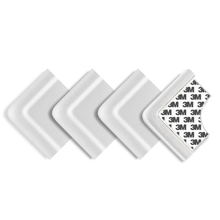 Set 4 protectii de colturi din spuma poliuretan, cu banda adeziva 3M, rezistenta la muscaturi, albe, Reer 82030