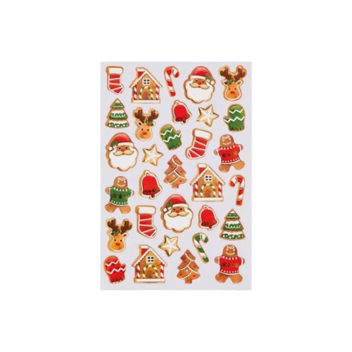 Plansa cu 31 de stickere 3D decorative cu motive de Craciun, Multicolor