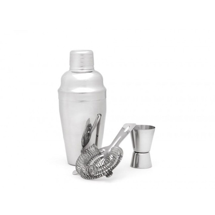 Комплект от три части за бар, шейкър, цедка и джигер, неръждаема стомана