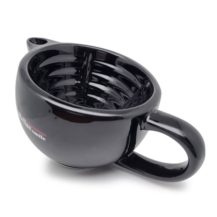 Bol de barbierit tip scuttle cu pereti dubli Goodfellas Smile, ceramica, culoare neagra