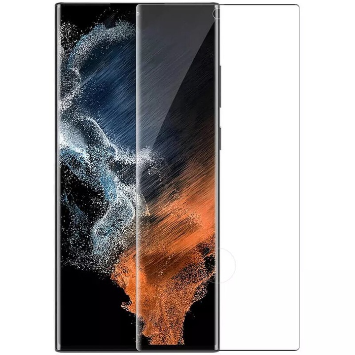 Стъклен Протектор за Samsung Galaxy S22 Ultra, Удароустойчив, Full Coverage, Черен