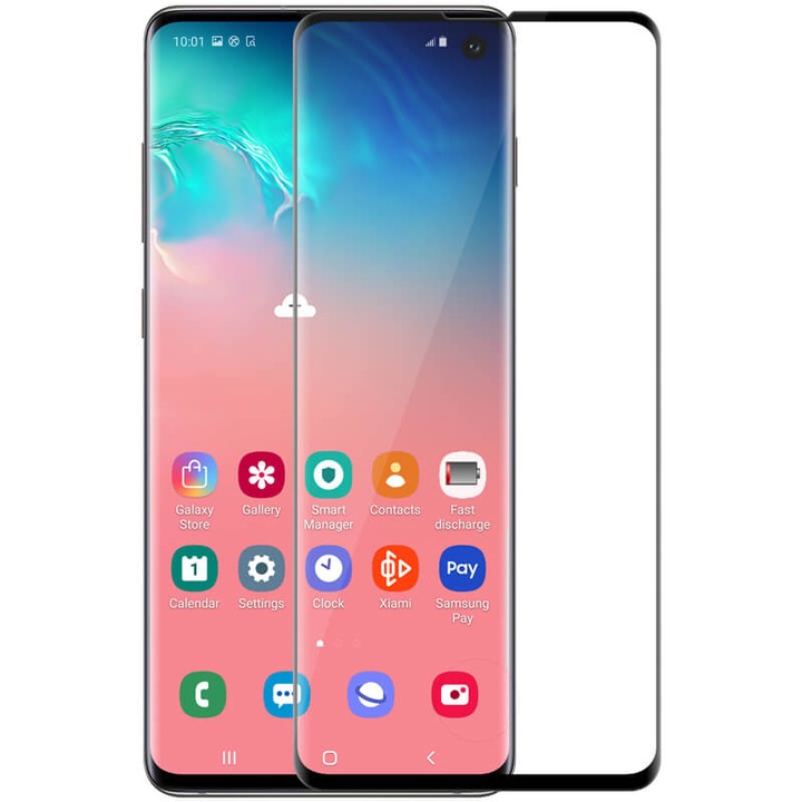 Folie telefon, Sticla, Pentru Samsung Galaxy S10 Plus, Negru