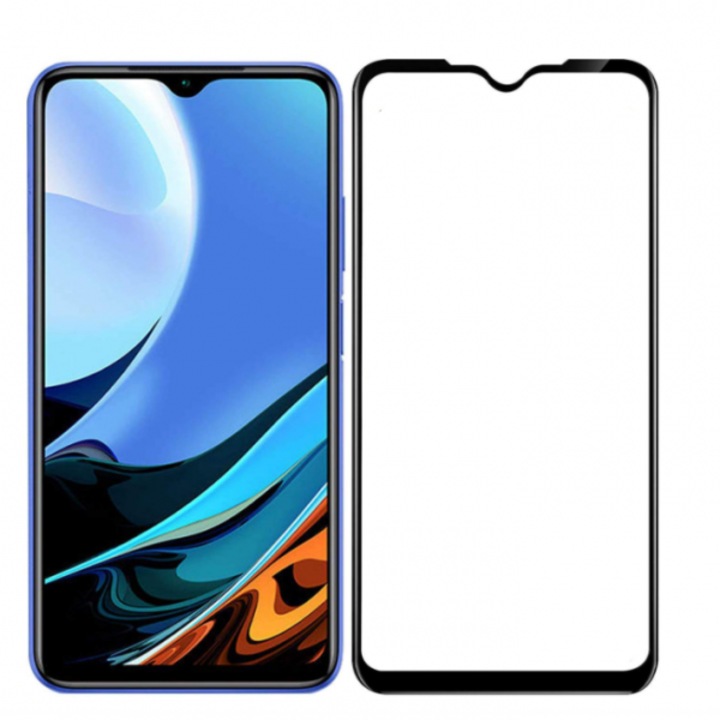 Стъклен Протектор за Xiaomi Redmi 9T, Удароустойчив, Full Coverage, Черен