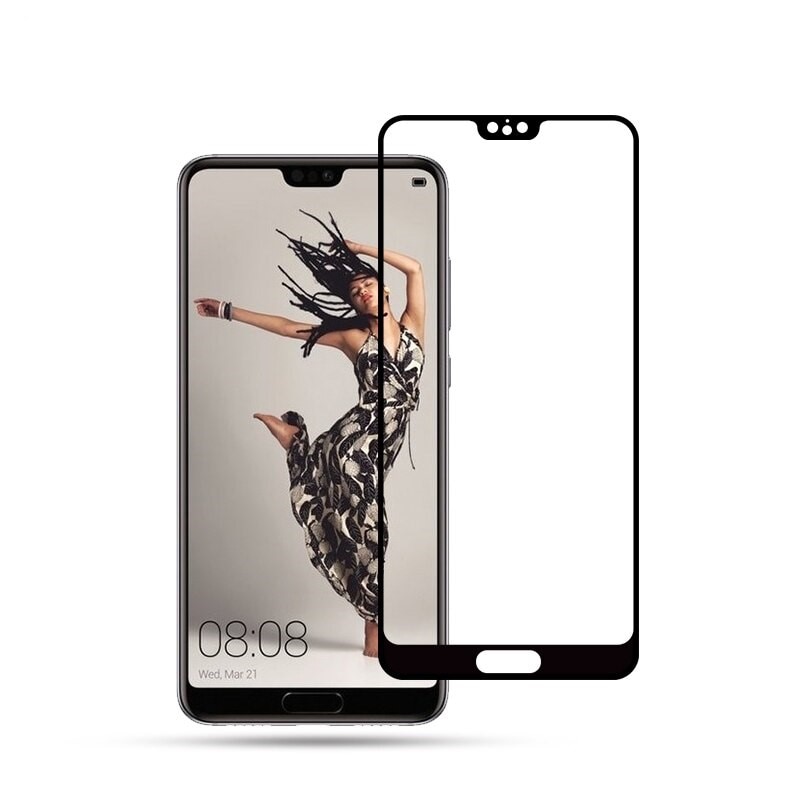 Protectie de sticla, pentru Huawei P20, rezistenta la socuri, acoperire completa, neagra