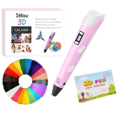Set Creion 3D GALAXIA®, filamente PLA 110m, roz/alb