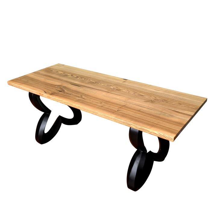 Masa de lux Trifoi, Lemn masiv de frasin si rasina epoxidica, 200 x 80 x 75 cm