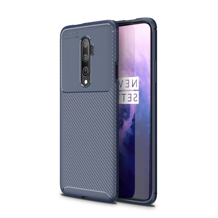Калъф, Съвместим с OnePlus 7T Pro, Силиконов материал, С карбонови вложки, Тъмно син