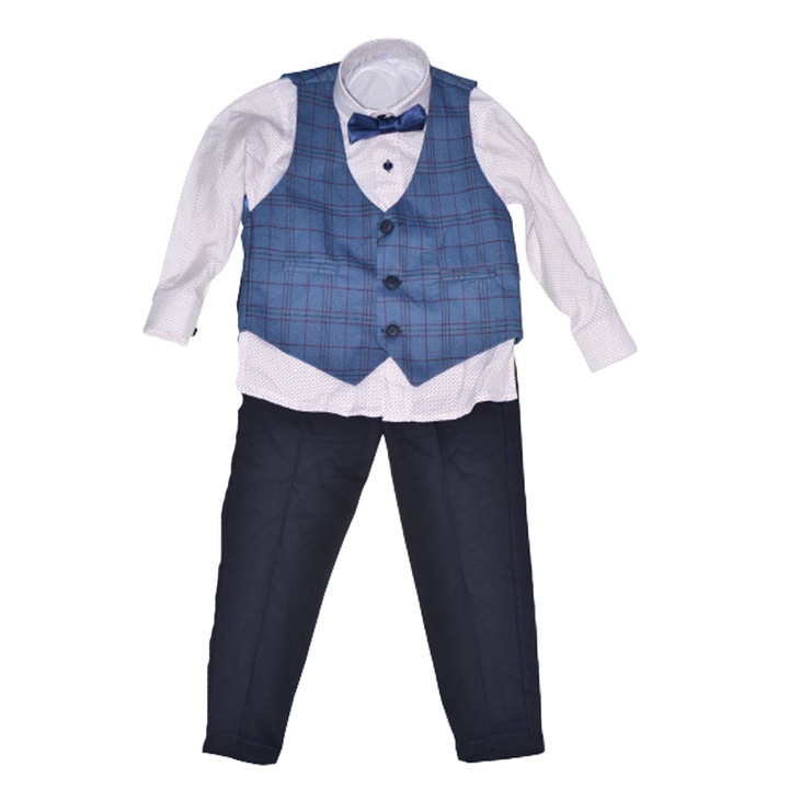 Costum elegant din 4 piese LOOKS KIDS pentru baieti KM2001A-110, Albastru 95100