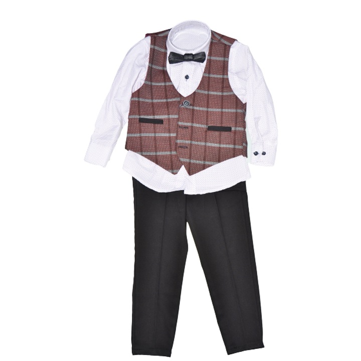 Costum elegant din 4 piese LOOKS KIDS pentru baieti KM1703M-92 , Maro 95080