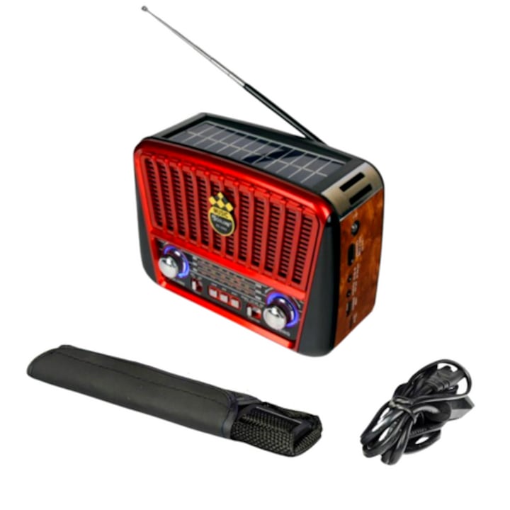 Retró beach hifi bluetooth napelemes rádió, hangszóró + Mp3 - piros/barna