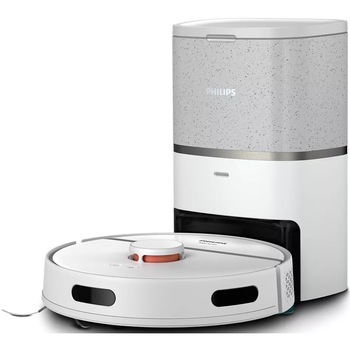 Robot de aspirare Philips Home Run XU3110/02, aspirator si mop, statie de golire automata, Pa 4000, 4800 mAh, autonomie pana la 230 min, sac de praf 3L, aplicatie HomeRun, alb