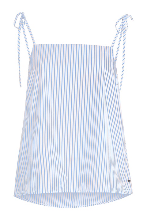 Tommy Hilfiger, Top de bumbac organic cu dungi, Alb/Albastru lavanda, M