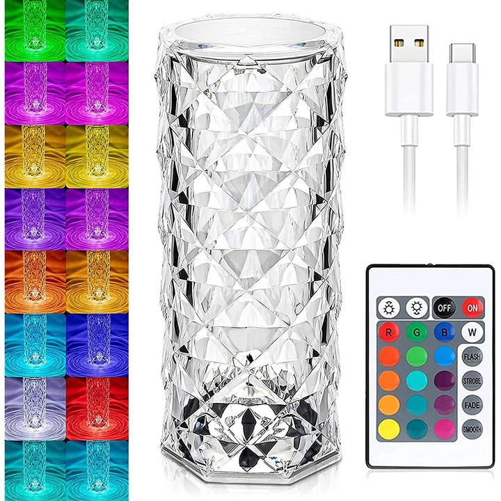 LED asztali lámpa, JRing, akril, USB, többszínű