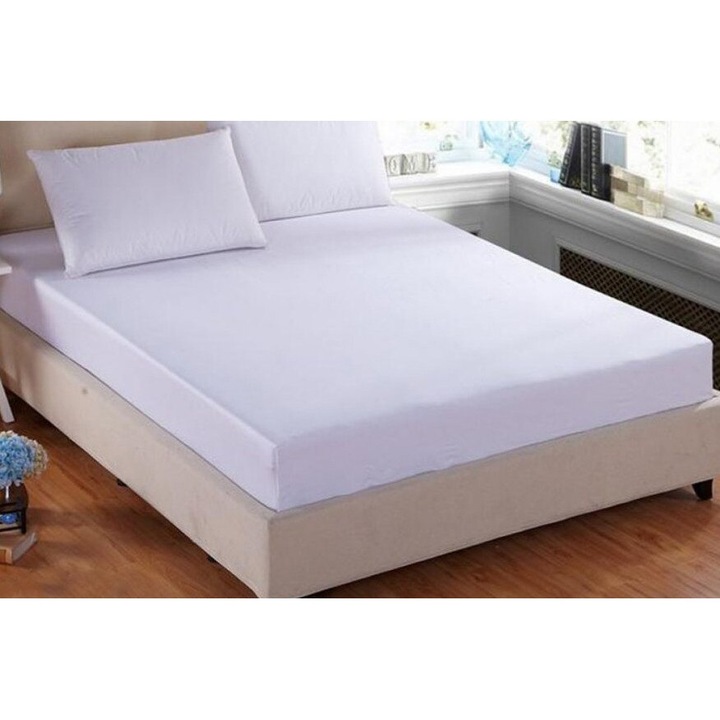 Set cearsaf cu elastic si doua fete de perna, Alb, Cotton Box, 160x200 cm