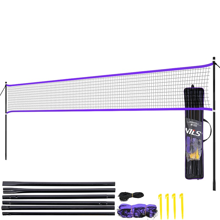 Set plasa badminton, Nils, 600x60 cm, Negru