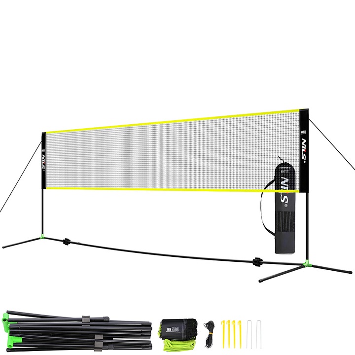 Plasa de badminton, Nils, Poliester, 500 cm, Negru