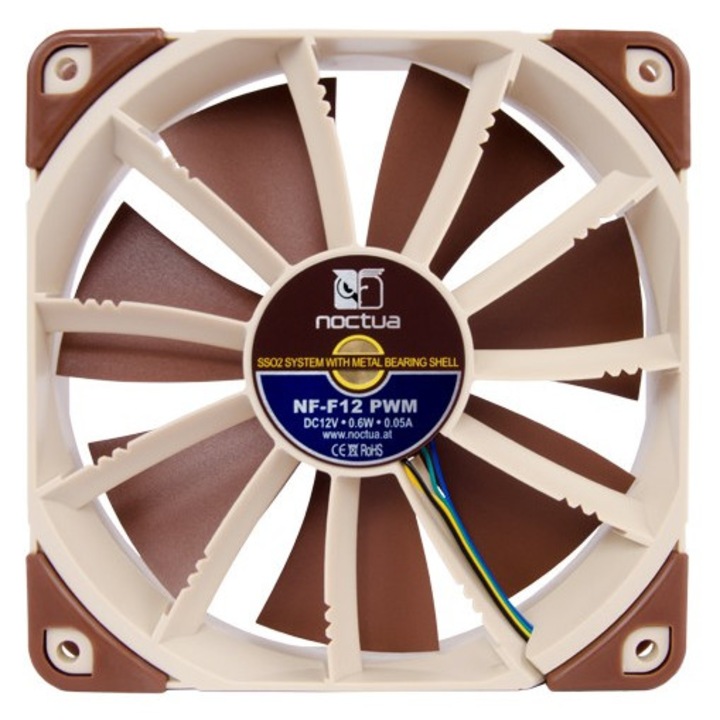 Вентилатор за компютър Noctua NF-F12-PWM, 120x120x25mm, SSO2 Bearing, 1500RPM, 4-pin PWM, 12V