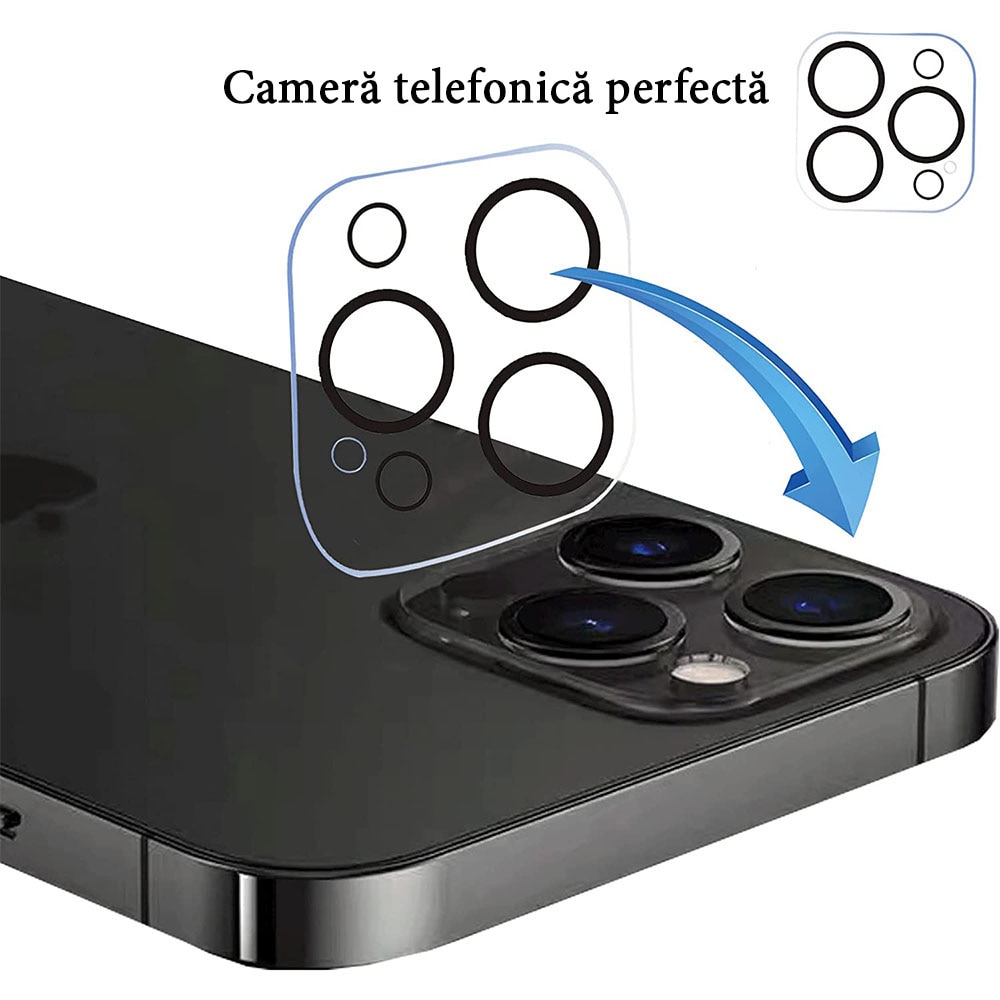 Set 2 folii protectie camera telefon, Sticla securizata, Compatibil cu iPhone 12 Pro Max, Transparent
