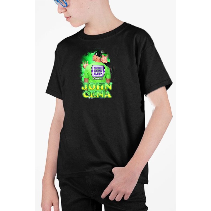 Tricou personalizat pentru copii cu imprimeu, Jhon Cena model 4, Bumbac, Negru, 128-140 CM, 8 ani