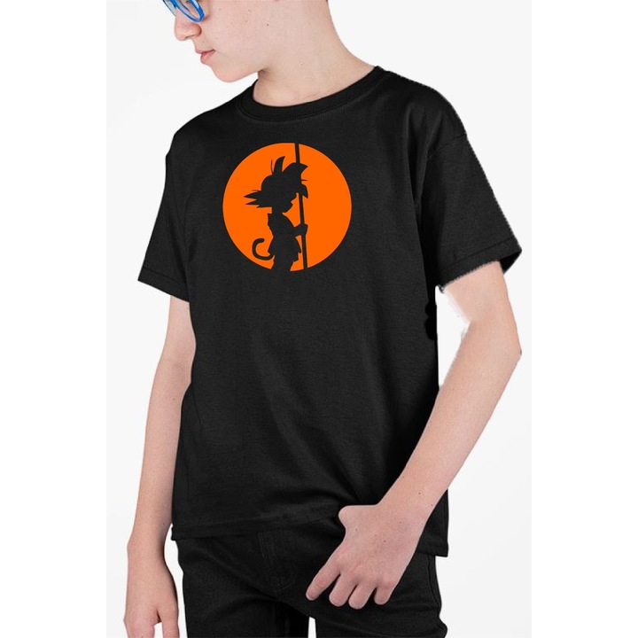 Tricou personalizat pentru copii cu imprimeu, Dragon Ball Z - Goku art portocaliu, Bumbac, Negru, 140-152 CM, 10 ani
