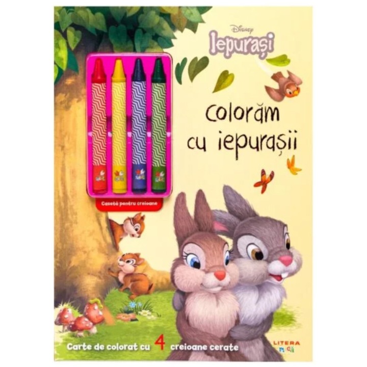 Disney. Iepurasi. Coloram cu iepurasii. Carte de colorat cu 4 creioane cerate