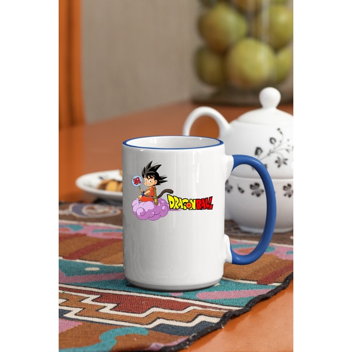 Cana personalizata cu imprimeu Kid Son Goku model 4, Ceramica, 330 ml, Maner si interior Albastru