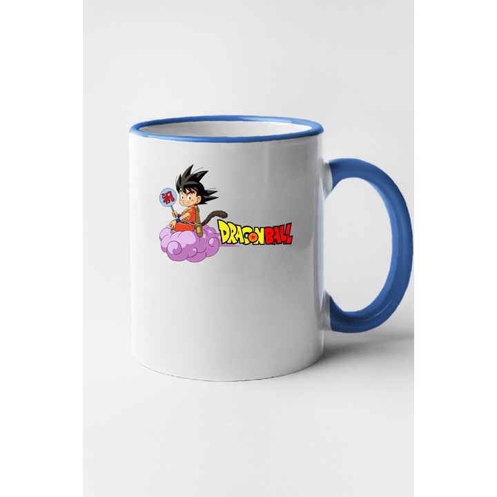 Cana personalizata cu imprimeu Kid Son Goku model 4, Ceramica, 330 ml, Maner si interior Albastru