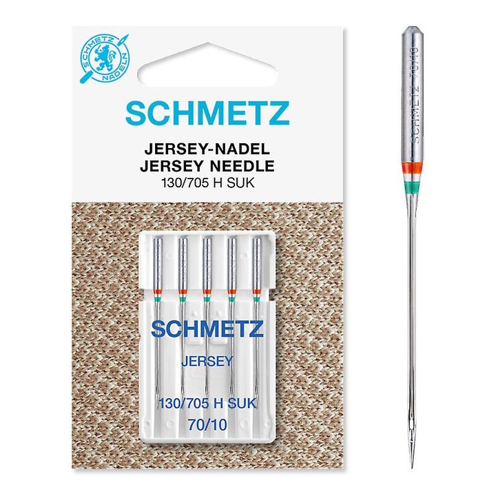 5db Schmetz jersey tű készlet, 70-es tűfinomság, varrógéphez, tűrendszer 130/705 H