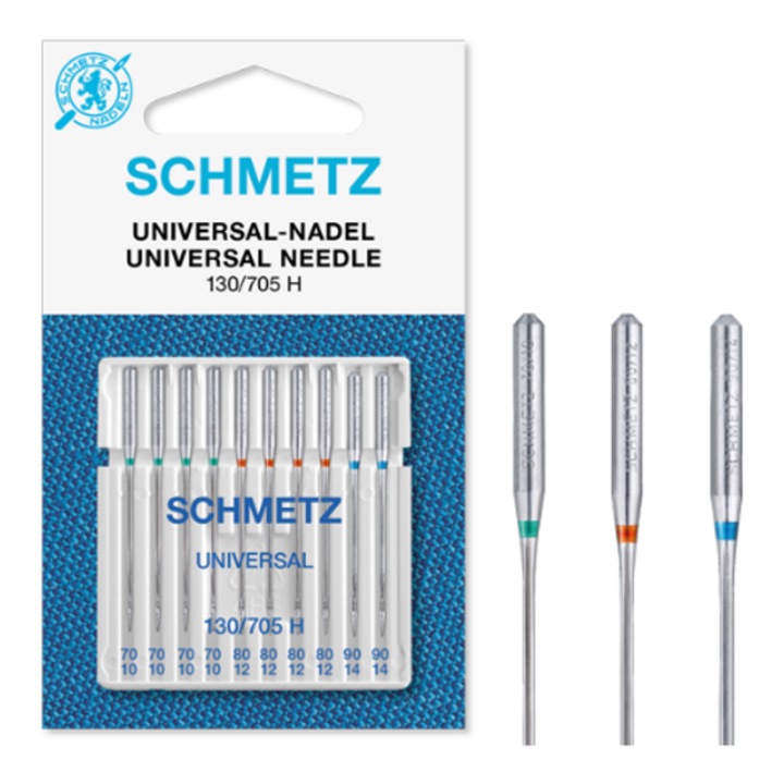 Set combinat 10 ace universale Schmetz, finete ac 70-90, pentru masina de cusut, model ac 130/705 H