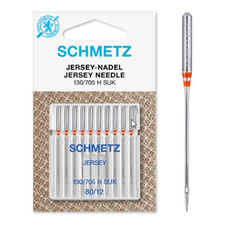 10 db-os Schmetz jersey tűkészlet, 80-as tűfinomság, varrógéphez, tűrendszer 130/705 H