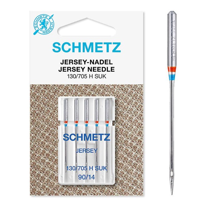 5db Schmetz jersey tű készlet, 90-es tűfinomság, varrógéphez, tűrendszer 130/705 H