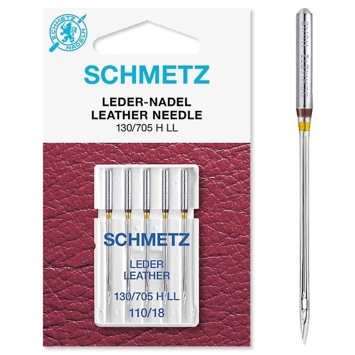 Set 5 ace piele Schmetz, finete ac 110, pentru masina de cusut, sistem ac 130/705 H