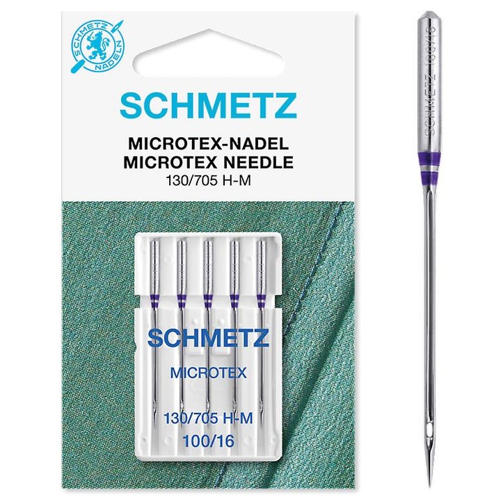 Set 5 ace pentru Microtex Schmetz, finete ac 100, pentru masina de cusut, sistem ac 130/705 H