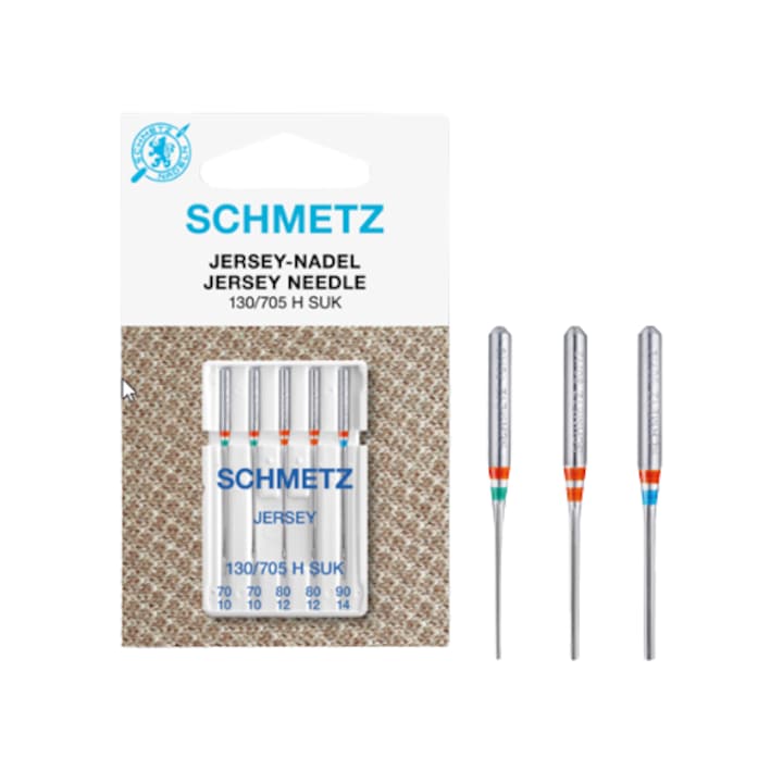 Set combinat 5 ace jersey Schmetz, finete ac 70-90, pentru masina de cusut, sistem ac 130/705 H